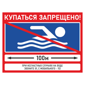Знак «Купаться запрещено!», БВ-02 (пластик 4 мм, 600х400 мм)